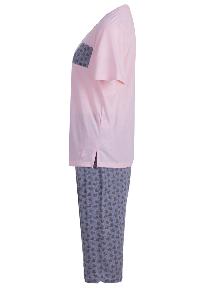 Pyjama Set Capri - Rose Herz Brusttasche