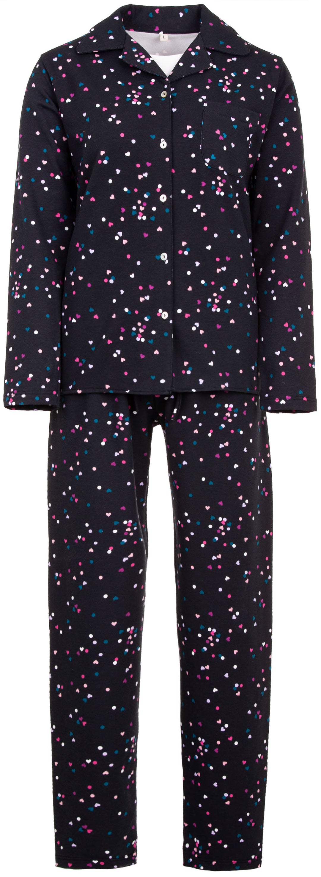 Pyjama Set Thermo - Herz Pünktchen Knopfleiste