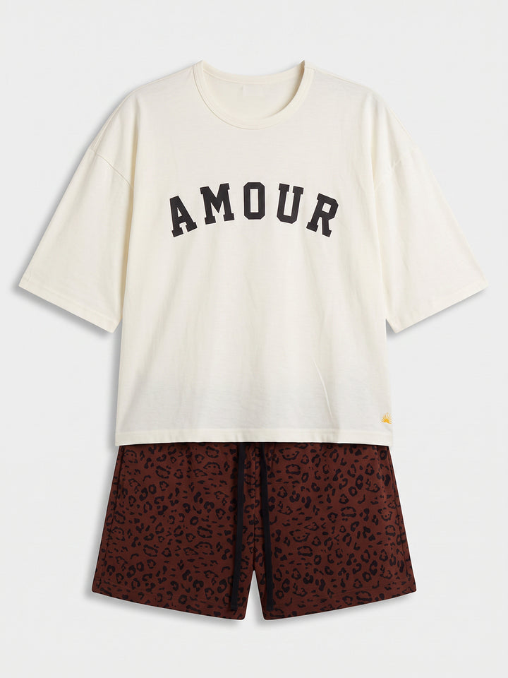 Pyjama Set Shorty - Courtney Amour Oversize 1/2 Arm einfarbig