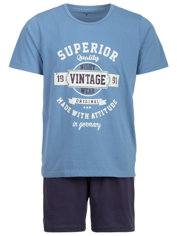 Pyjama Set Kurz - Vintage Blaue Shorts