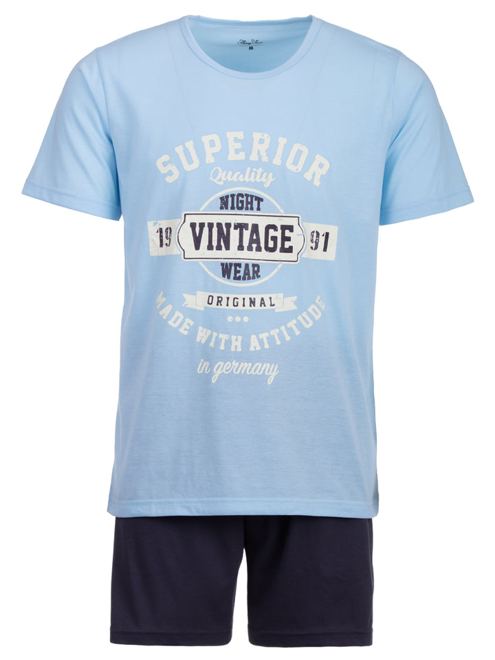 Pyjama Set Kurz - Vintage Blaue Shorts