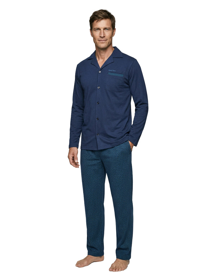 Pyjama Set Langarm - Kent Oberteil uni Hose gemustert