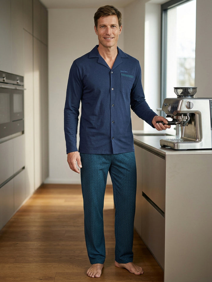 Pyjama Set Langarm - Kent Oberteil uni Hose gemustert