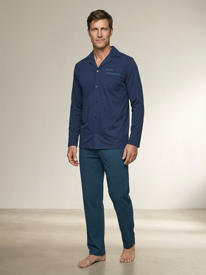 Pyjama Set Langarm - Kent Oberteil uni Hose gemustert