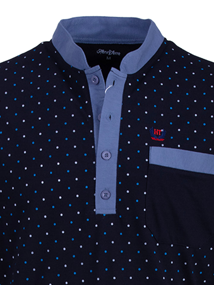 Nightdress long-sleeved - stand-up collar with dots