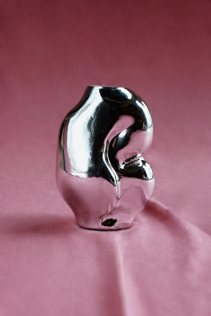 Gleam Glass Vase Small Chrome – organic design vase 900 ml