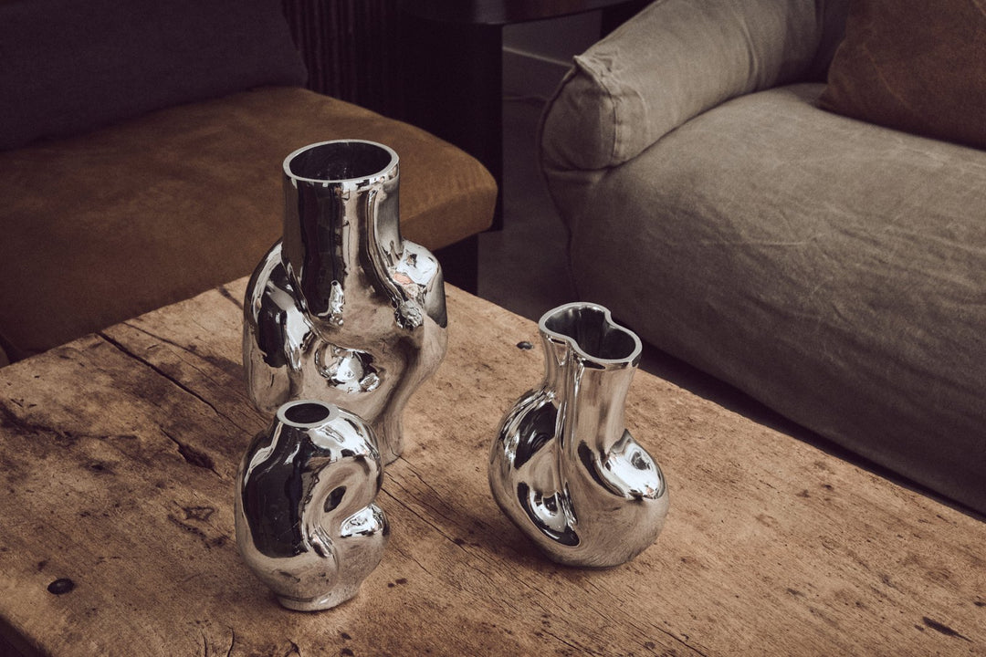 Gleam Glass Vase Small Chrome – organic design vase 900 ml
