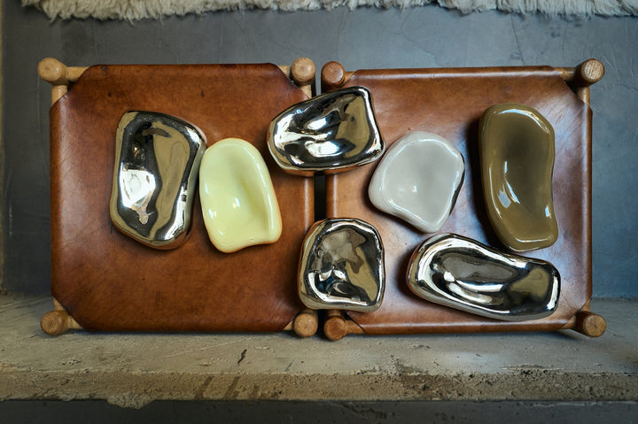 Glass Sculpture Chrome Set of 4 – organic glass wall decor