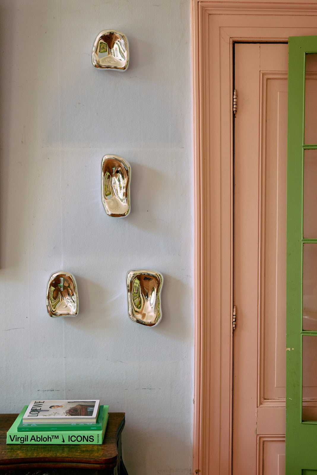 Glass Sculpture Chrome Set of 4 – organic glass wall decor