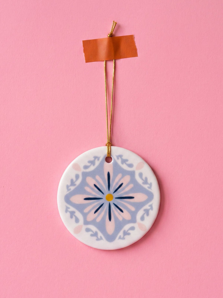 scandi ceramic round Christmas ornament cream