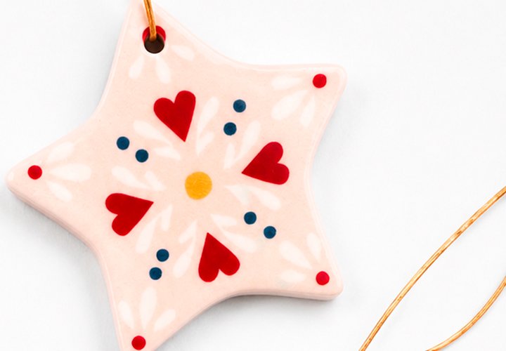 scandi Christmas decoration ceramic star pink