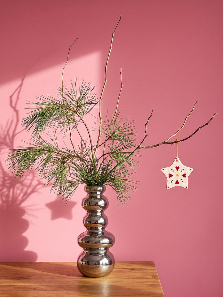 scandi Christmas decoration ceramic star pink