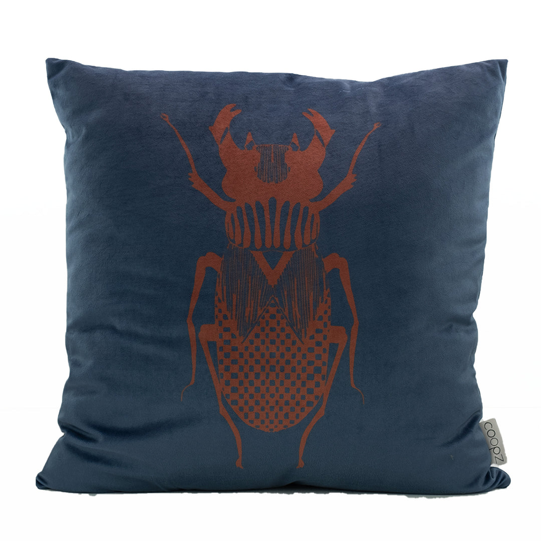 Kissen Hirschkäfer Grafik Velvet Blau