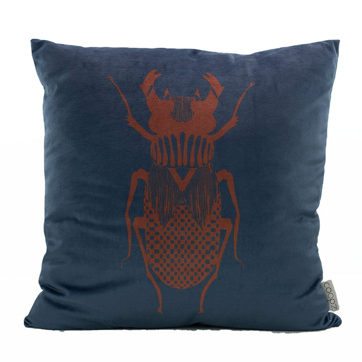 Kissen Hirschkäfer Grafik Velvet Blau