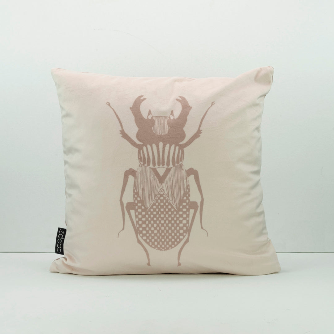 Cushion Cover Stag Beetle Graphic Velvet Cream