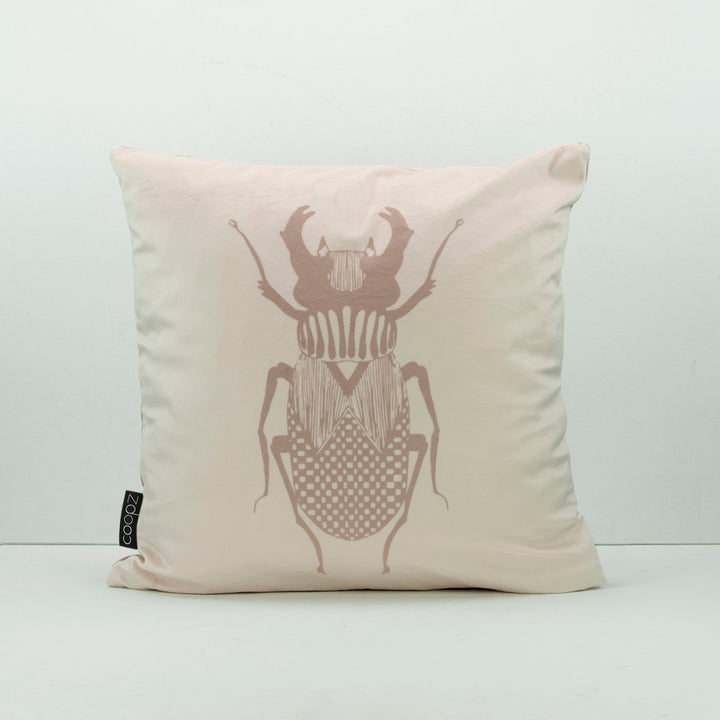 Cushion Cover Stag Beetle Graphic Velvet Cream