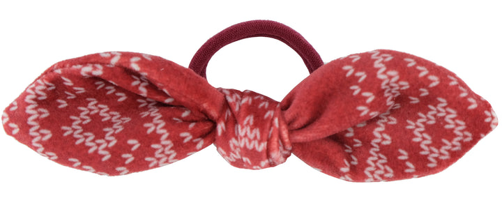 Hair bow Mill red christmas knit