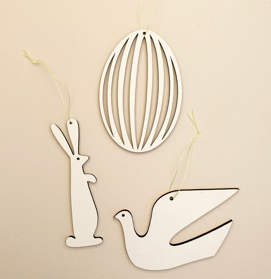Anhänger Osterei Trio Taube, Ei und Hase Holz