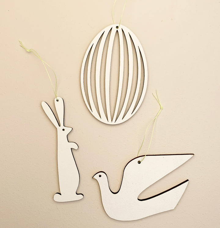 Anhänger Osterei Trio Taube, Ei und Hase Holz