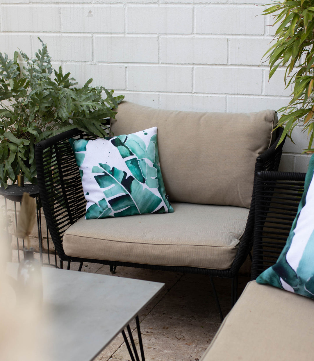 Cushion Cover Watercolor Palm Leaf Canvas Green