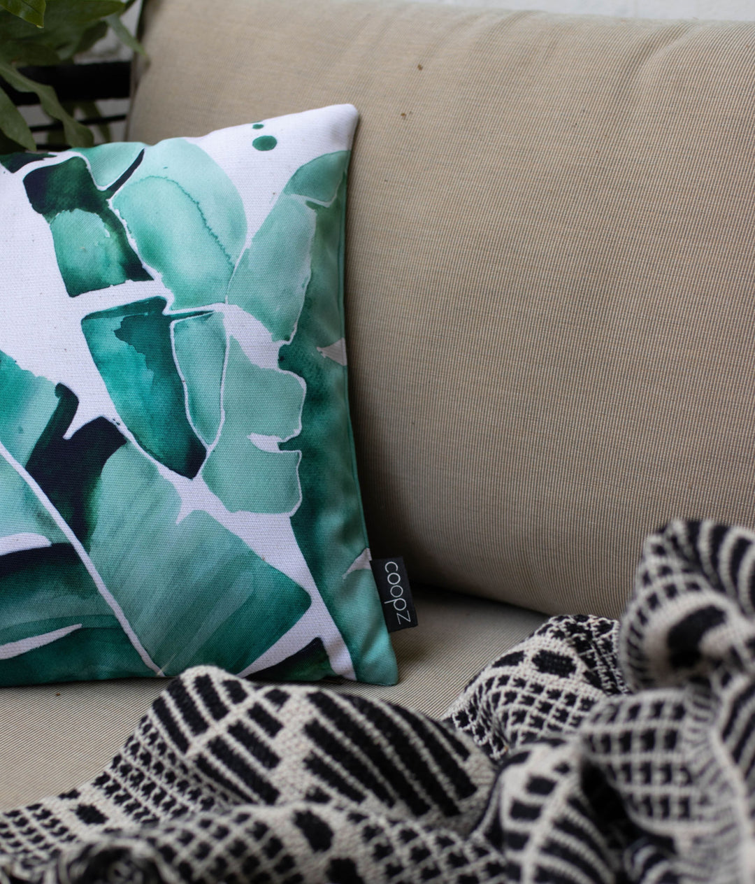 Cushion Cover Watercolor Palm Leaf Canvas Green