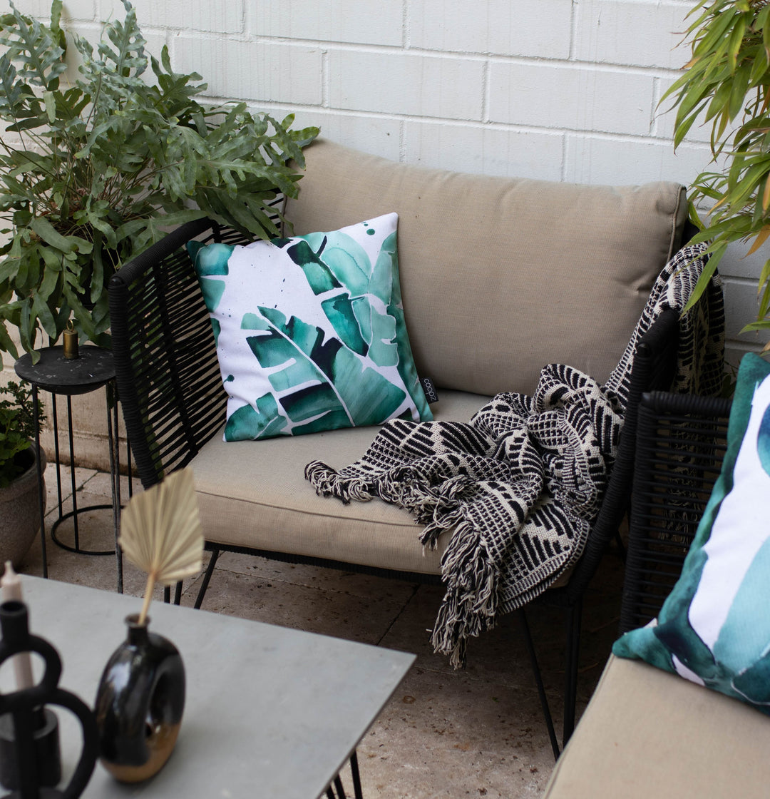Cushion Cover Watercolor Palm Leaf Canvas Green