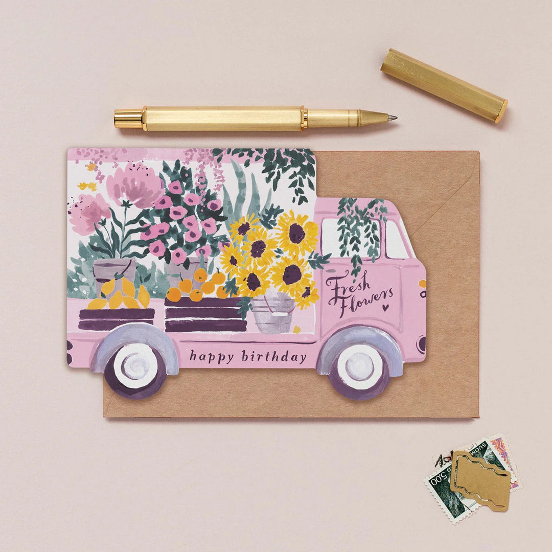 Folding card Flower Truck Birthday Card