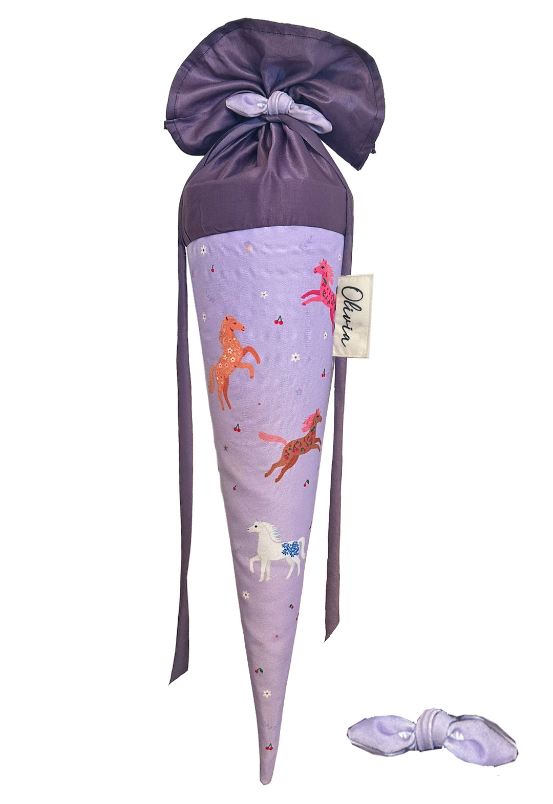 Schultüte Pferde flieder mit Haarschleife 70cm