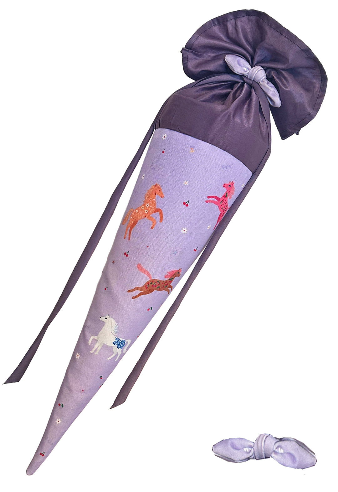 Schultüte Pferde flieder mit Haarschleife 70cm