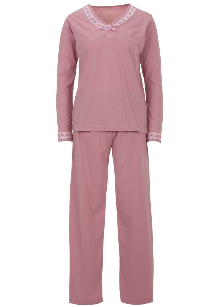 Pyjama Set Langarm - Spitze Uni