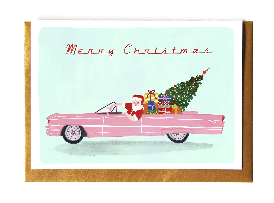 Folding card Christmas Santa Rolls Royce