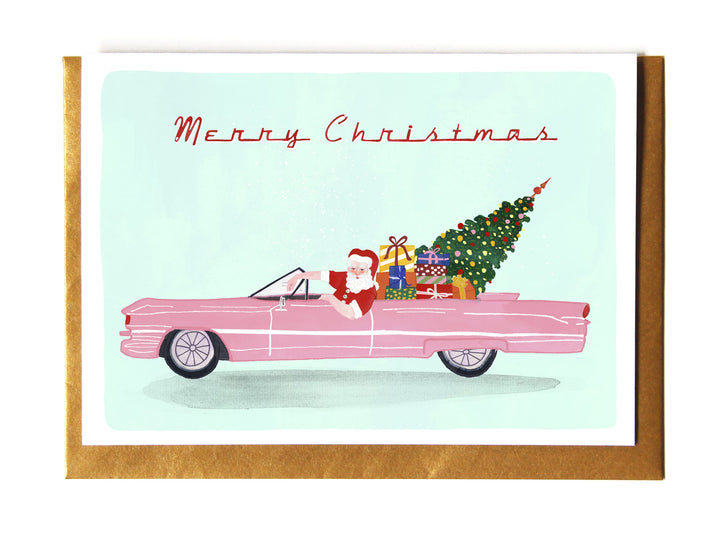Folding card Christmas Santa Rolls Royce