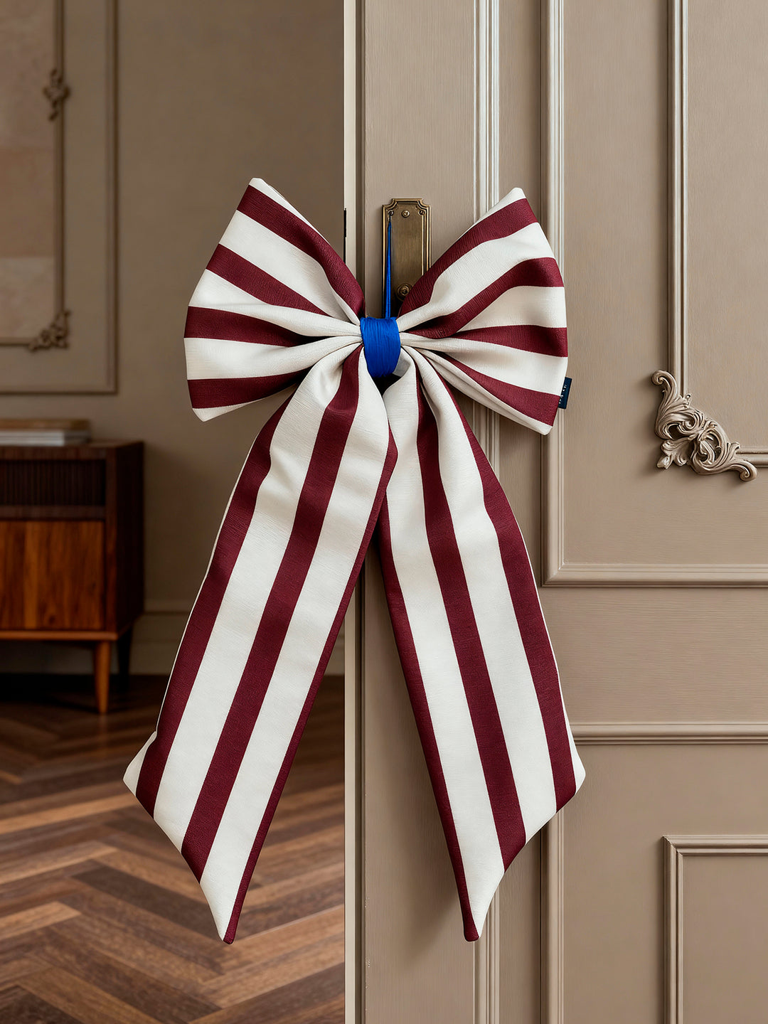 Schleife Canvas creme/ bordeaux breit gestreift