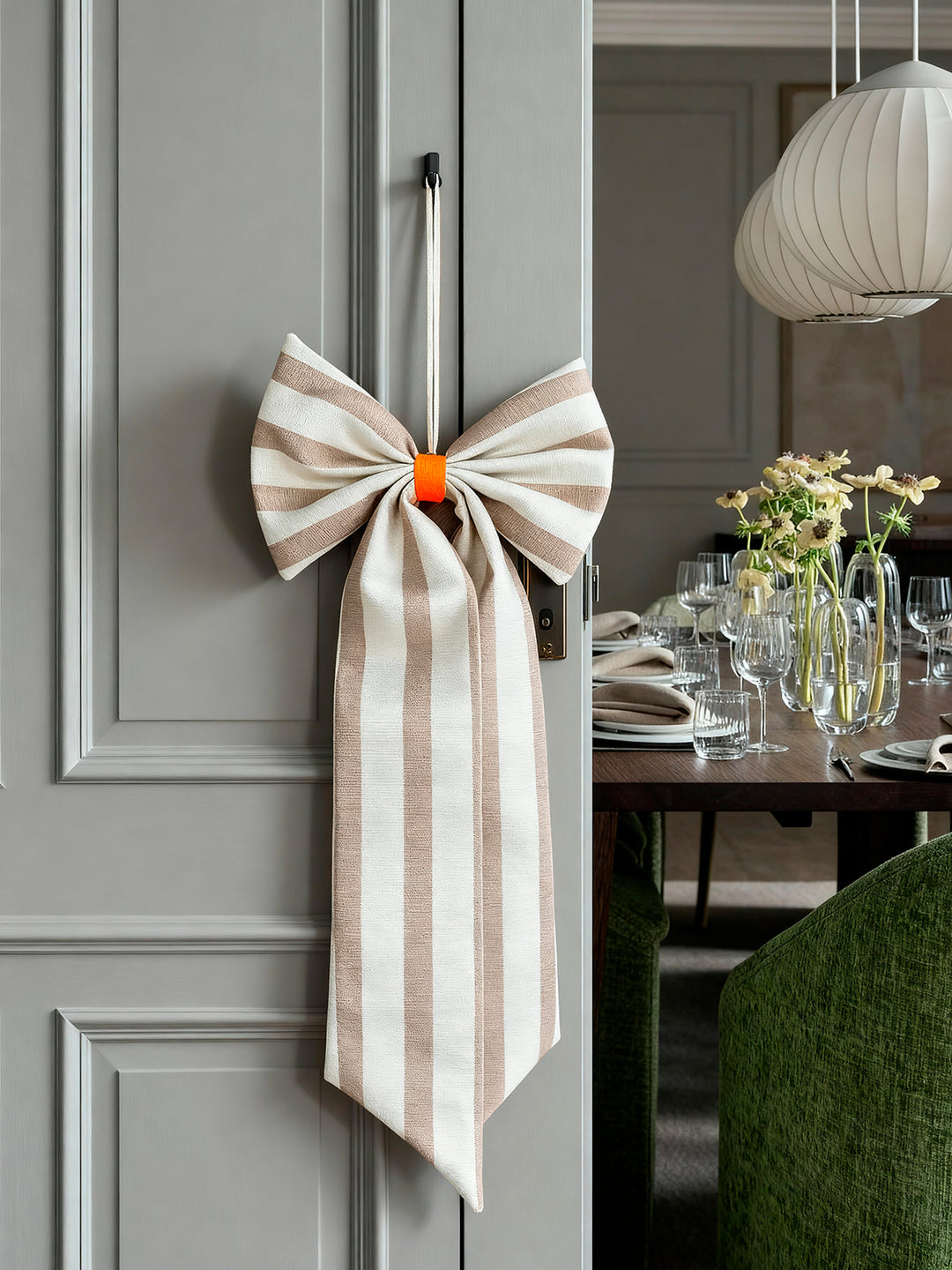 Schleife Canvas creme/sand breit gestreift