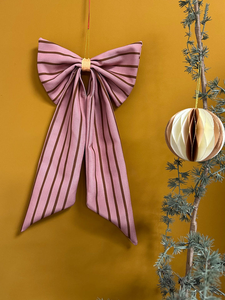 Schleife Canvas rosé/toffee schmal gestreift