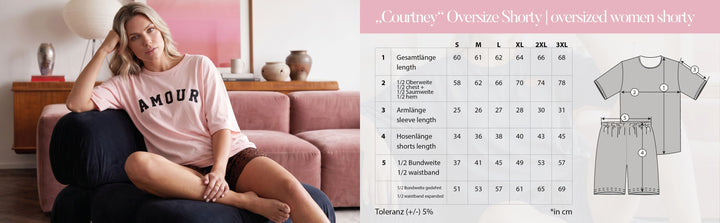 Pyjama Set Shorty - Courtney Amour Oversize 1/2 Arm einfarbig