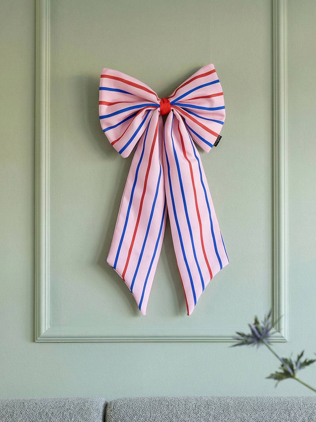 Schleife Canvas peach/blau/braun schmal gestreift