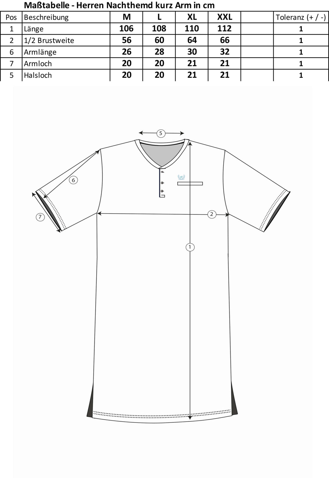Nightdress short sleeve - diamond V-neck eye (HT)
