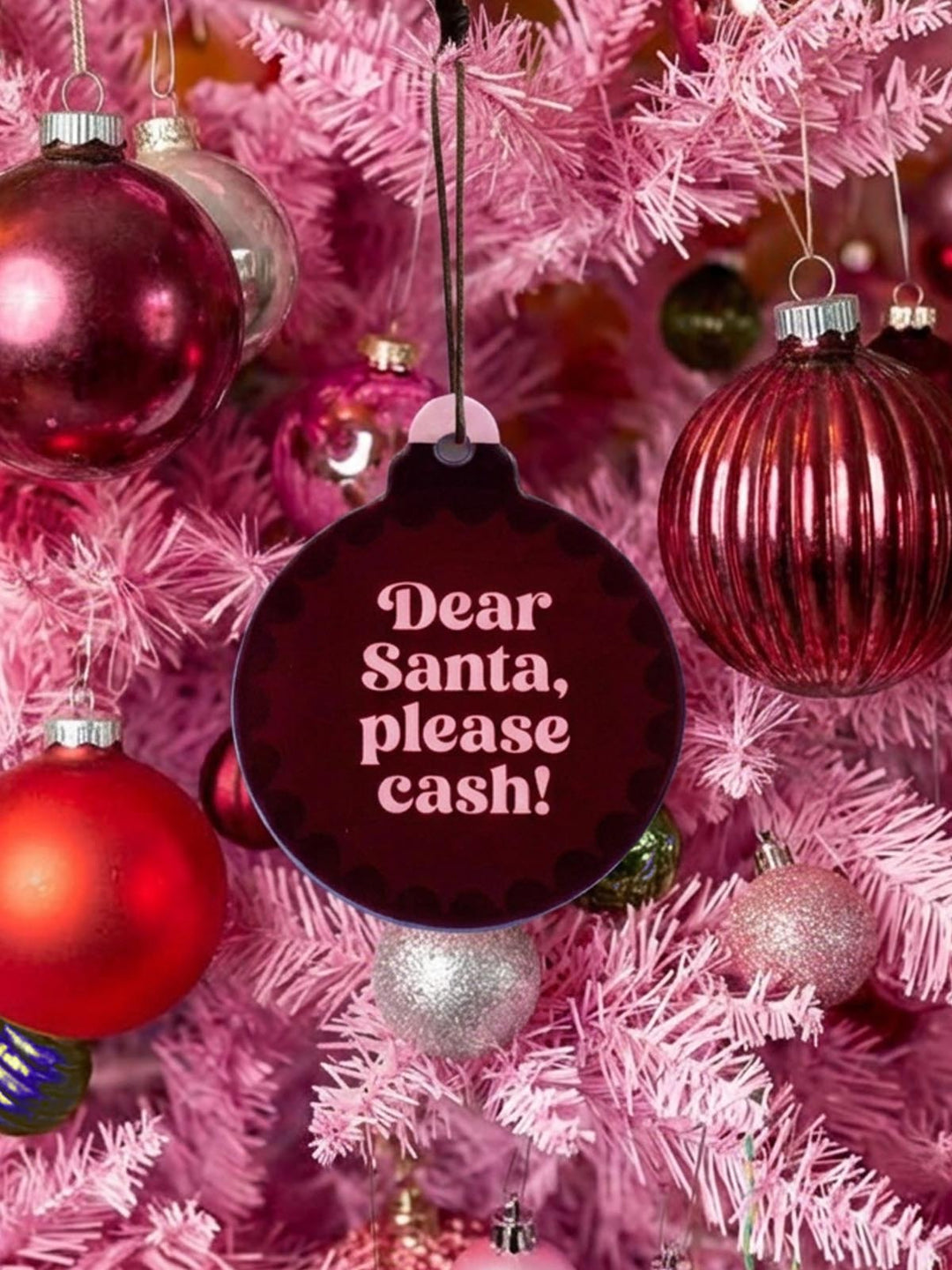Anhänger Weihnachtskugel Santa Please cash Keramik