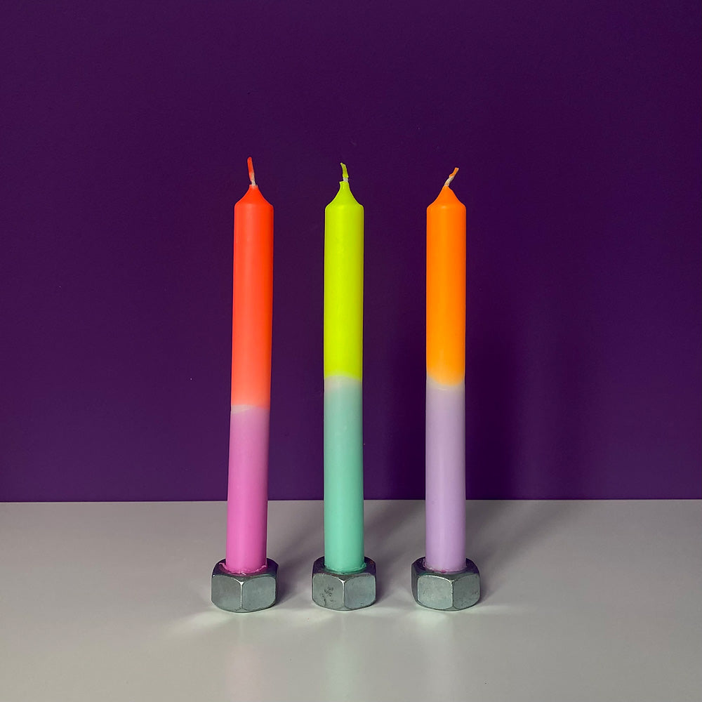 Dip dye neon dinner candles set of 3