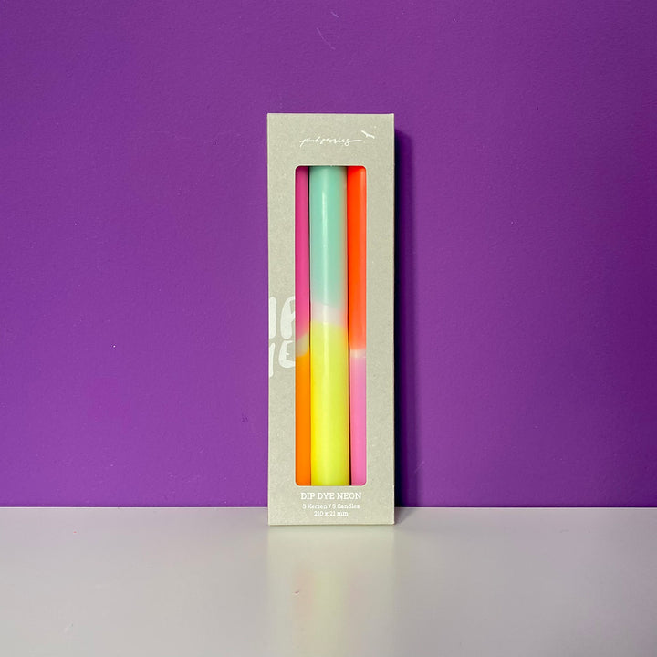 Dip dye neon dinner candles set of 3