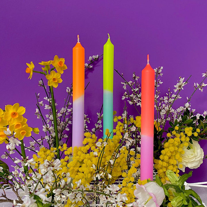 Dip dye neon dinner candles set of 3