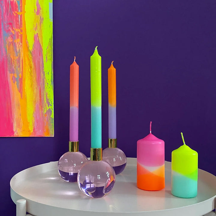 Dip dye neon dinner candles set of 3