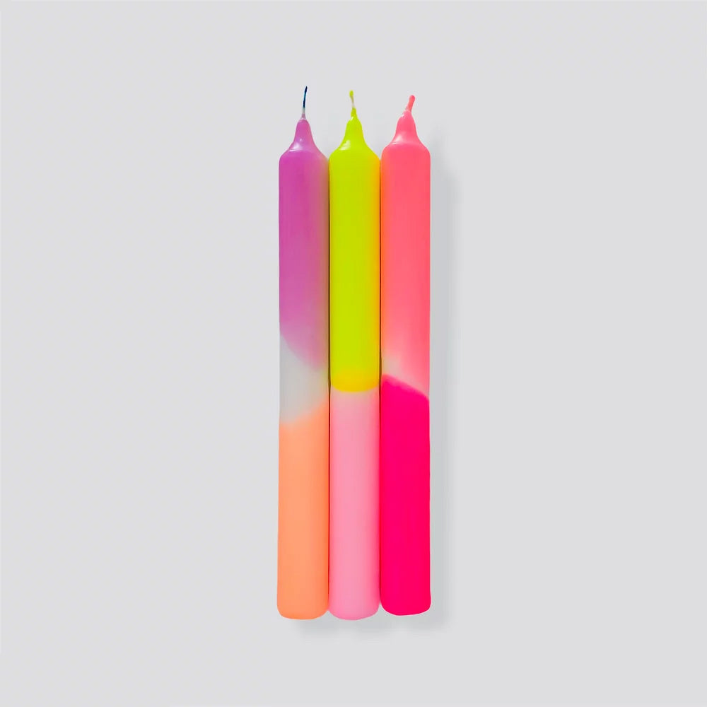 Dip dye neon dinner candles set of 3