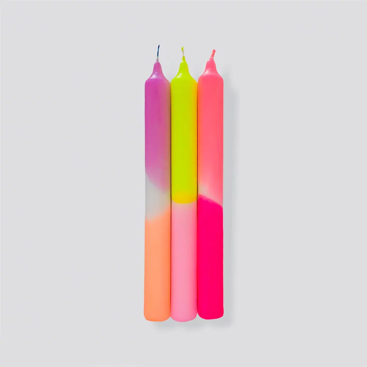 Dip dye neon dinner candles set of 3
