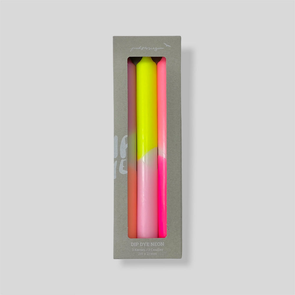 Dip dye neon dinner candles set of 3