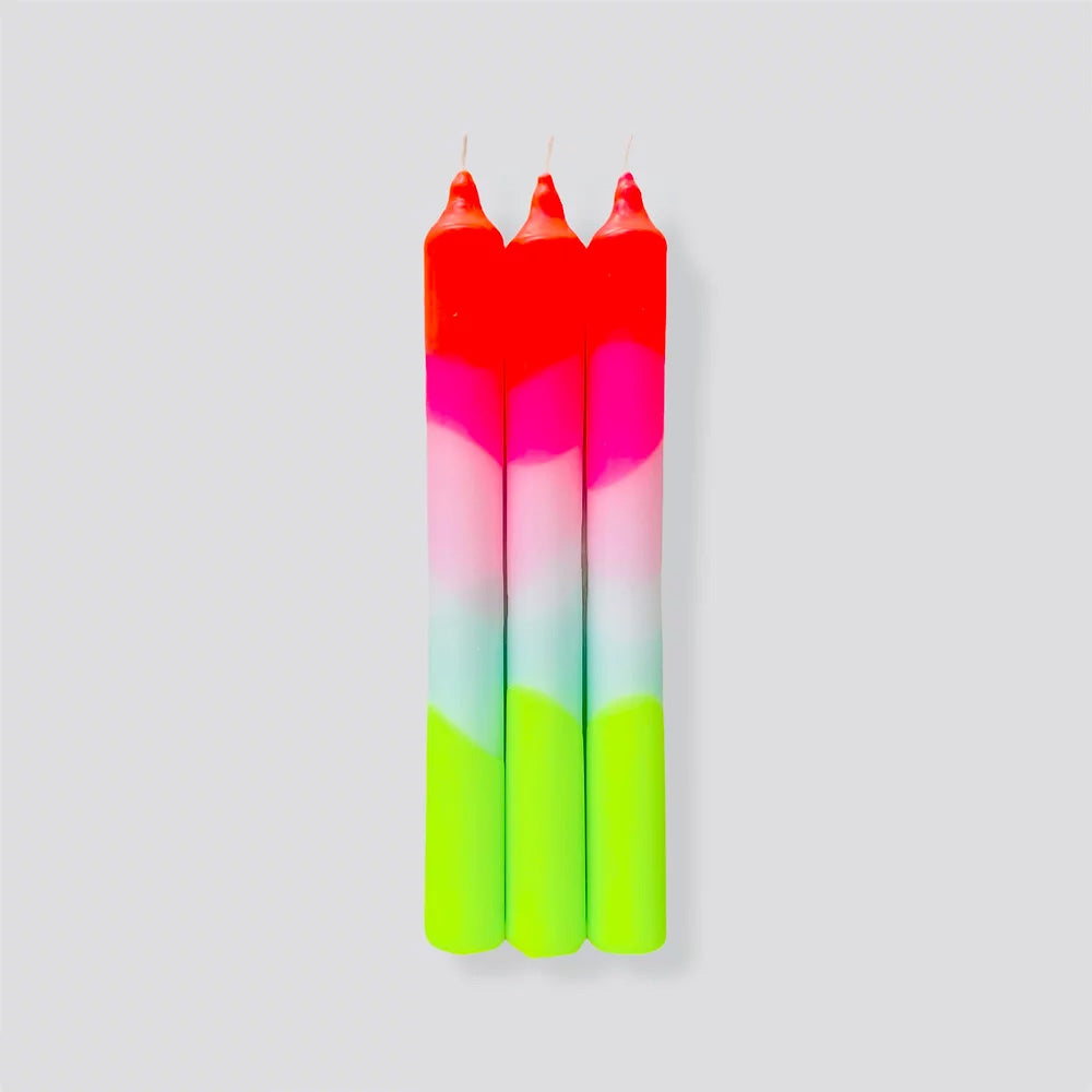 Dip dye neon dinner candles set of 3