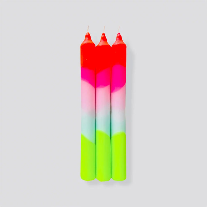 Dip dye neon dinner candles set of 3