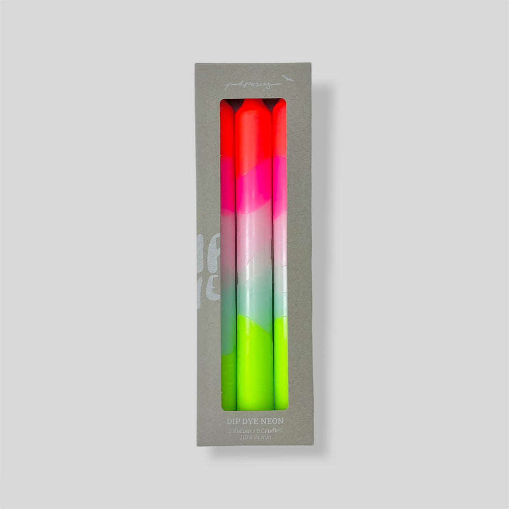 Dip dye neon dinner candles set of 3