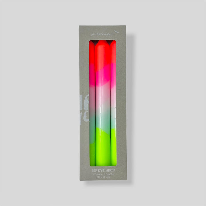 Dip dye neon dinner candles set of 3